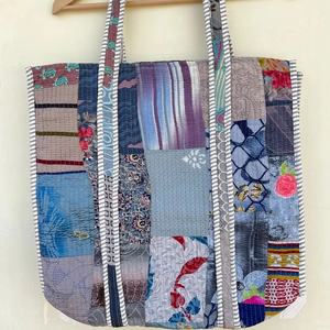 Acolchado Patchwork Tote Hombro Patch Bag Algodón Handprint Floral Eco Friendly Bolsa sostenible - Product Image 1