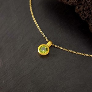 Pendentif en péridot tendance, rond, facetté, argent sterling 925, plaqué or 14 carats, qualité supérieure, certifié IGI, collier cadeau pour femmes - Product Image 5
