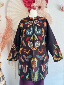 <b>Boho</b> Embroidery Vintage Sexy Night Club <b>Dress</b> Long Sleeve Loose Fit Full Sleeve Black Solid Colorful Paisley Pattern <b>Summer</b> Wear - Product Image 1