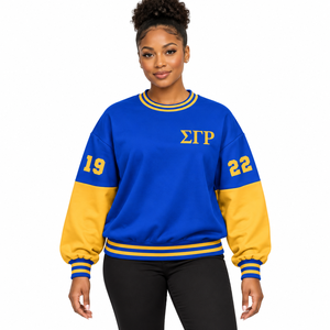 Sweat-shirt de la sororité Sigma Gamma Rho avec col rond et logo brodé, manches longues, bleu et or, sweat-shirt tendance pour femme - Product Image 1