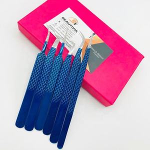 Pinzas japonesas de acero inoxidable para extensión de pestañas, probadas a mano, recubiertas de Color azul, puntiagudas para uso de pestañas, personalizables, privadas - Product Image 6