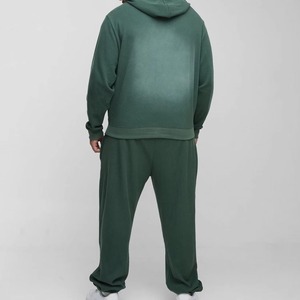 Men's Green Hooded Tracksuit Full Zipper Sweatshirt With Side Pockets Casual Autumn Wear Loose Fit 100% Cotton Solid Color - Product Image 2