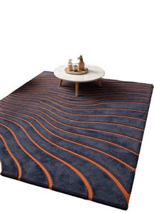 Tapis d'intérieur moderne en laine bleu foncé et rouille, tapis abstrait tufté à la main, tapis de décoration contemporain pour salon - Product Image 2