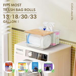 Dispenser per Sacchetti della Spazzatura 2-in-1 in Acrilico con Coperchio in Bambù, Organizzatore Sottolavello per Rotoli Grandi, 100 Sacchetti per Uso Domestico - Product Image 4