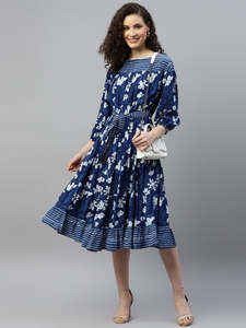 Robe midi trapèze florale en rayonne pour femme – Tendance, élégante et décontractée pour les occasions festives – Robes longues une pièce pour femme style Western - Product Image 1