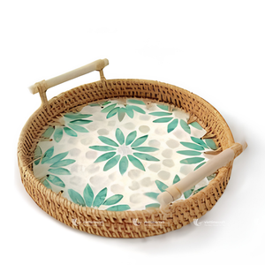 Plateau de service multifonction en rotin incrusté de nacre, design européen, très vendu, pour table basse, cuisine, service alimentaire, maison - Product Image 1