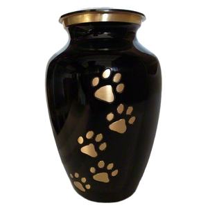 Urnes de crémation pour animaux de compagnie avec empreinte de patte dorée Urne de crémation noire en laiton personnalisée de grande taille Fournitures funéraires pour animaux Urne souvenir de cendres - Product Image 1