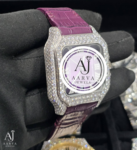 Montre à quartz analogique en acier inoxydable avec bracelet violet, cadran carré, lunette en cristal, boîtier de 10 mm, bracelet de 20 mm, bijou de mode, cadeau - Product Image 2