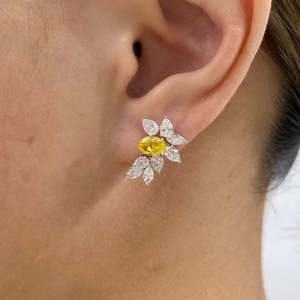 Pendientes de tuerca de oro de 14K con diamantes cultivados en laboratorio, amarillos, ovalados, con certificación IGI, en forma de racimo, marquesa y pera, para mujer - Product Image 1