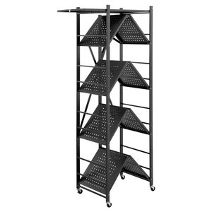 Étagère de rangement pliable à 5 niveaux, 28W x 15D x 64H pouces, 5 roues, pas d'assemblage requis, étagère métallique pliable, unité d'organisation - Product Image 4