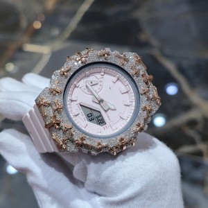 Women's Luxury Analog-Digital <b>Watch</b> With Rhinestone Case And Silicone Band 43mm Round Quartz Movement Water Resistant 20BAR - Product Image 3