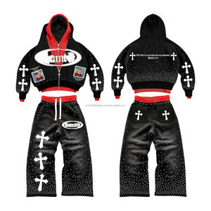 Chándales Gruesos de Fabricante Personalizado, Estilo Vintage Desgastado, con Parches Bordados, Sudadera con Capucha y Cremallera para Hombre, Lavado Ácido, con Pedrería - Product Image 2