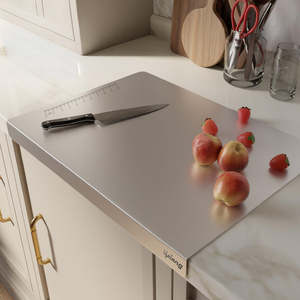 Planche à découper rectangulaire en acier inoxydable, antidérapante, facile à nettoyer, durable, non toxique, pour la cuisine - Product Image 1