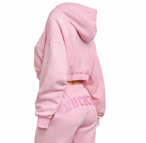 Two Piece <b>Zip</b> <b>up</b> <b>Cropped</b> Hoodies and Wide Leg Sweat Pants Set Women Tracksuit High Quality Distressed Embroidery Streetwear Set - Product Image 5