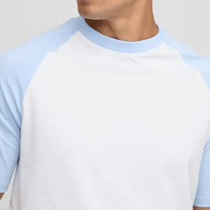 Men's <b>White</b> and Light Blue Short Sleeve O-Neck Collar Casual Comfort Fit Cotton T-shirt with Quick Dry & Breathable Custom <b>Tee</b> - Product Image 2