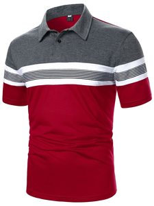 Polo à manches courtes en tricot rayé rouge et gris pour homme, style décontracté, design color block, faible MOQ, polos pour homme - Product Image 2