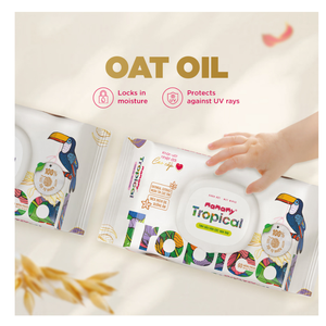 Lingettes humides pour bébé Mamamy Tropical OEM, 90 pièces, non tissées, 100% rayonne, huile de calendula et d'Inca Inchi, taille 200mmx150mm, avec couvercle - Product Image 5