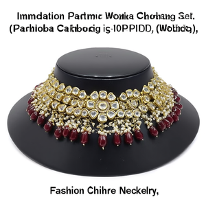 Conjunto de Collar Choker con Perlas de Imitación y Kundan - Joyería Étnica de Cobre con Circones para Fiestas y Bodas - Product Image 2