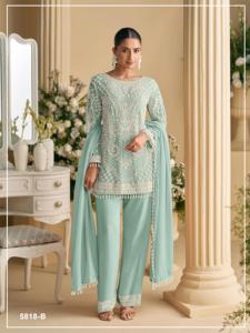 Salwar Kameez Semi-Cosido de Georgette con Cuentas y Lentejuelas Bordadas, Estilo Moderno para Bodas, Fiestas y Diwali - Product Image 2