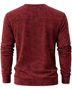 Sweat-shirt Henley à manches longues pour homme, délavé à l'acide, rouge bordeaux, col boutonné, style décontracté avec poche, vêtement d'hiver en coton, coupe ajustée - Product Image 2