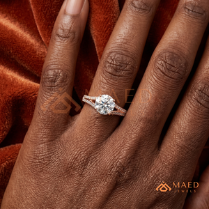 Round Cut Moissanite Engagement Ring Rose Gold Plated Split Shank Curved Pave Band Wedding Ring Jewelry <b>Gift</b> - Product Image 3