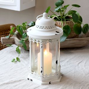 Wholesale <b>Weddings</b> Favors White Patina Metal <b>Candle</b> Holder Lantern for Tabletop Decorations - Product Image 1