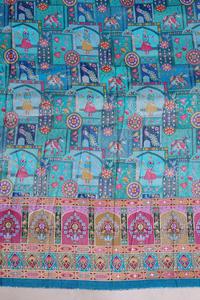 Tela de viscosa pura jacquard color camel beige con estampado étnico y borde ornamental para material de kurti de diseñador. - Product Image 3