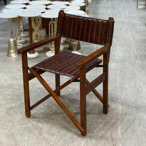 Chaise pliante moderne de luxe en cuir véritable avec structure en bois - Product Image 3