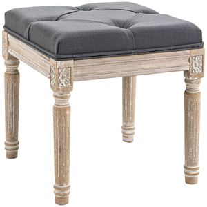 Pouf Vintage 40 cm con Seduta Trapuntata Grigia e Gambe in Legno Rustico per Ufficio e Soggiorno - Product Image 1