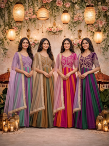 Pure Moss Silk Beads Work Anarkali Gown Suit With Stitched Micro Cotton Bottom And <b>Butterfly</b> Net Lace Dupatta For Women ZW 247 - Product Image 1