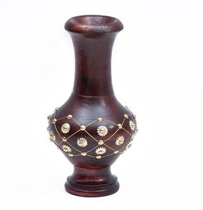 Vase décoratif en bois sculpté, vase à fleurs brun, centre de table pour la décoration de la maison et des mariages - Product Image 3