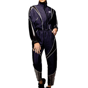 Custom Women Navy <b>Lightweight</b> Windbreaker Track 2-piece Set and Pants OEM ODM Reflective Trim Sportswear Casual <b>Jacket</b> for men - Product Image 6