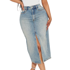 Jupe longue en jean à prix abordable pour femme, style modeste, taille haute, coupe ample, fournisseur OEM, production en gros - Product Image 1