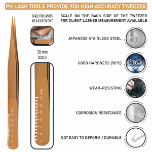 Pince à épiler de précision plaquée or avec étui en cuir, pointe lisse pour extensions de cils et soin des sourcils - Product Image 3