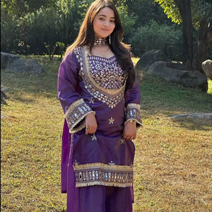 Mirror Work <b>Kurta</b> Sharara Set with Dupatta | Heavy Embroidery Ethnic Wear Suit for <b>Women</b> | Wedding Party Wear - Product Image 1