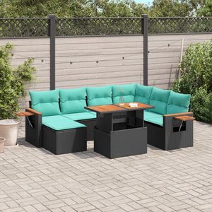 Set di divani da giardino in polyrattan nero da 8 pezzi con cuscini, mobili da esterno per posti a sedere in giardino e cortile - Product Image 3