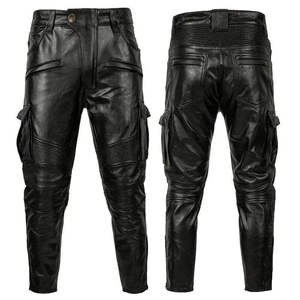 <b>Men</b> High Quality <b>Leather</b> Pants Soft Comfortable Slim Fit Straight Mid <b>Trousers</b> Classic Casual Fashion Wear Durable Everyday - Product Image 1