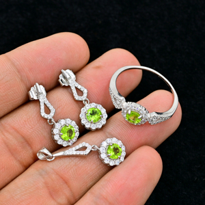 Ensemble de boucles d'oreilles et pendentif en pierre de péridot naturelle de 5Mm, bijoux en argent Sterling 925 pour femmes, ensemble de bijoux fins - Product Image 3