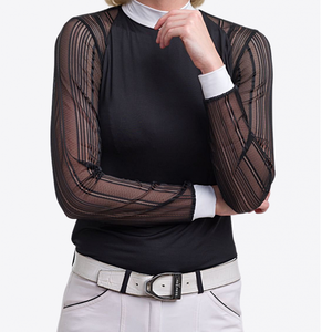 Camisas de equitación para mujer de diseño OEM, alta calidad, personalizadas con impresión por transferencia térmica, tejido de punto 100% poliéster. - Product Image 4