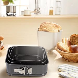 Set di Teglie per Torte con Fondo Rimovibile, Antiaderenti in Acciaio al Carbonio, 3 (4, 7, 9 Pollici) Teglie Quadrate per Cheesecake - Product Image 6