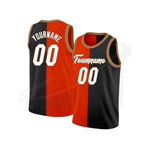 Maillot de basketball personnalisé rouge et noir, color block, sublimé, débardeur unisexe respirant 100 % polyester, impression avant du nom et du numéro de l'équipe - Product Image 1