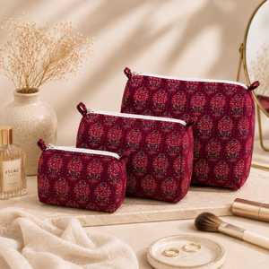 Ensemble de trousses à cosmétiques à imprimé floral bohème avec fermeture à glissière, sacs de rangement portables en trois tailles, sac de voyage de grande capacité - Product Image 1