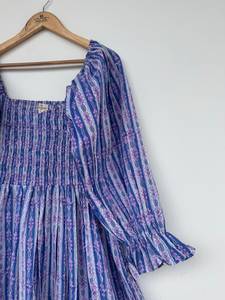 Smocked Cotton Maxi <b>Dress</b> Floral Stripe Print <b>Ruffle</b> Sleeve Long <b>Dress</b> V Neck Boho Summer Wear Ladies Garden Party Outfit - Product Image 2