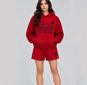 Custom Women Hoodie Shorts <b>Set</b> Polyester Cotton Casual Streetwear Screen Printing Personalized OEM <b>Lounge</b> Matching <b>Two</b> <b>Piece</b> <b>Set</b> - Product Image 1