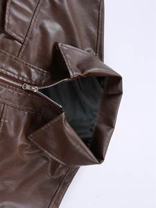 Fashion Long Sleeve Loose Fit PU Leather Coat Varsity Biker <b>pilot</b> <b>Jacket</b> for Men Leather - Product Image 3