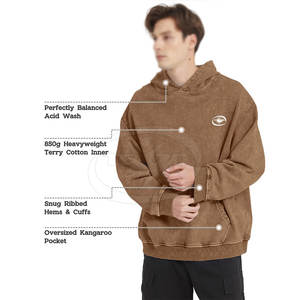 Nouveaux sweats à capuche tendance pour hommes, effet délavé, 100 % coton, motif uni, saison hiver, taille personnalisée, style décontracté, avec poches - Product Image 5