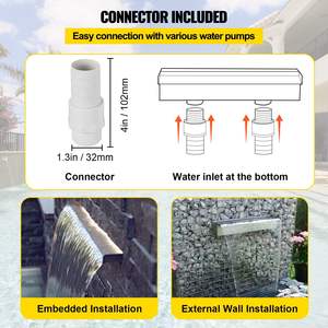 Déversoir de cascade de fontaine de piscine extérieure de jardin d'acier inoxydable avec le connecteur de tuyau 59.1 pouces - Product Image 5