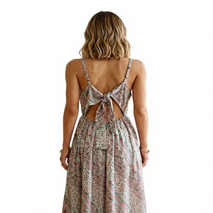 Talla Única Y2K, Vestido Maxi Bohemio Natural de Seda Tejida India, Estampado Geométrico, Estilo Coreano, Cuello en V, Sin Mangas, Aberturas Laterales, Antiarrugas - Product Image 4