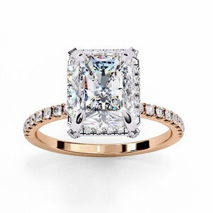 Bague en or massif 14 carats avec diamant de laboratoire taille radiant 3 carats et pierres latérales rondes, très demandée, pour fiançailles - Product Image 5