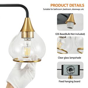 Applique da Bagno Moderna a 6 Luci da 48 Pollici, Nero e Oro, con Paralumi in Vetro Trasparente, Illuminazione Industriale a Parete - Product Image 5